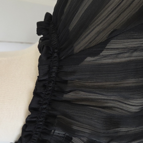 VINTAGE CHIC SPIEGEL SHEER BLACK STRIPED RUFFLE PEASANT PEPLUM BLOUSE 8 - Picture 11 of 13